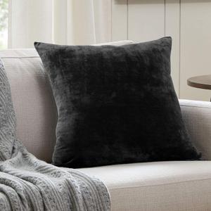 EVOLIVE Soft Micromink Euro Sham Cover Pillowcase Replacement with Zipper Closure (26"x26" Euro Sham, Black)