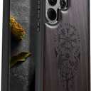 Carveit Wood Case for Galaxy S24 Ultra Case [Natural Wood & Black Soft TPU] Shockproof Protective Cover Unique Wooden Design Compatible with Samsung S24 Ultra (Viking Compass-Blackwood)