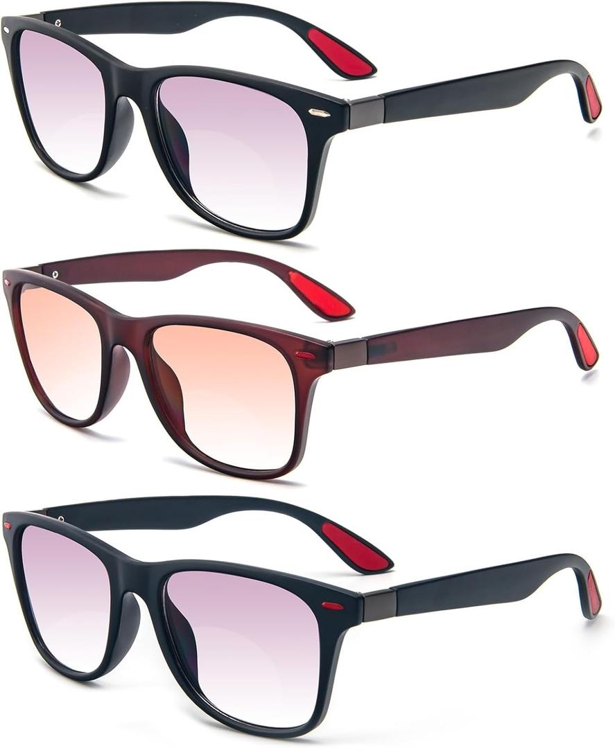 Bifocal Reading Glasses for Women Men Squre Unisex Eye Glasses with Tinted Lens Outdoor UV 400 Protection (3pc-black/Blue/Tawny)