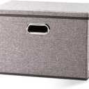 PRANDOM Large Foldable Storage Bin with Lid [1-Pack] Linen Fabric Decorative Storage Box Organizer Containers Basket Cube with Handles Divider for Bedroom Closet Office Living Room (17.7x11.8x11.8) (Gray)