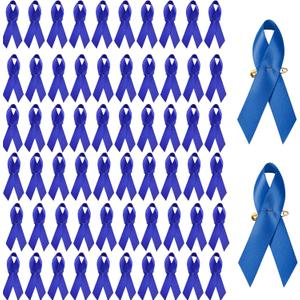 100PCS Dark Blue Awareness Ribbon Pins Blue Ribbons Awareness Pins for Women Girls Campaigns, Support Groups and Fundraisers Charity Event Survivor Campaign Party Favors Supplies