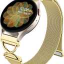 JKD Metal Bands Compatible with Galaxy Watch 7 6 5 4 Band 40mm 44mm, 20mm Watch Band X-Shape Stainless Steel Magnetic Mesh Loop Strap for Samsung Watch 4 6 Classic/Active 2/Watch 5 Pro Bands Women Men (Gold)