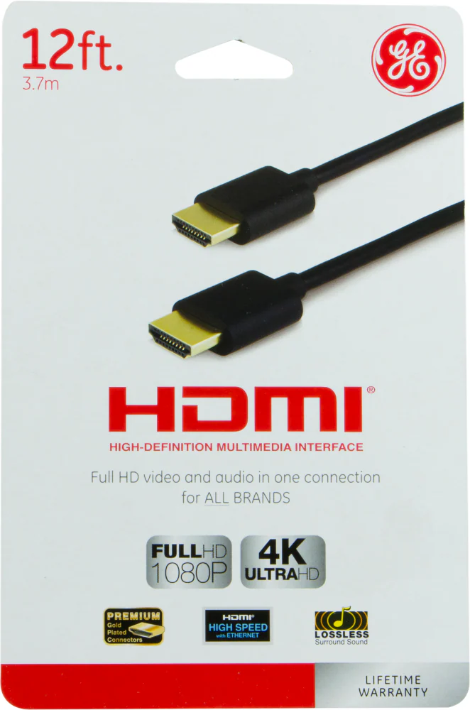 GE Home Electrical 4K HDMI Cable, 12 ft. HDMI 2.0 High Speed