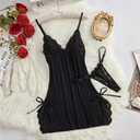 Women's Lingerie Sexy Nightwear Spaghetti Strap Nightgown Babydoll Chemise S-XXL (Black, S)