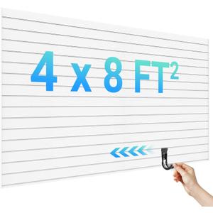 Ezlaino Slat Wall 4 FT x 8 FT, PVC Slat Wall Paneling, Upgraded & Thickened for Long-Lasting Durability, Easy to Install, Compatible with Most Hooks, Ideal for Garage Storage & Decoration, White