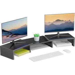 Dual Monitor Stand for Desk, Metal Computer Stand, Desk Shelf Riser,Desktop Organizer for Home and Office Use (Black)