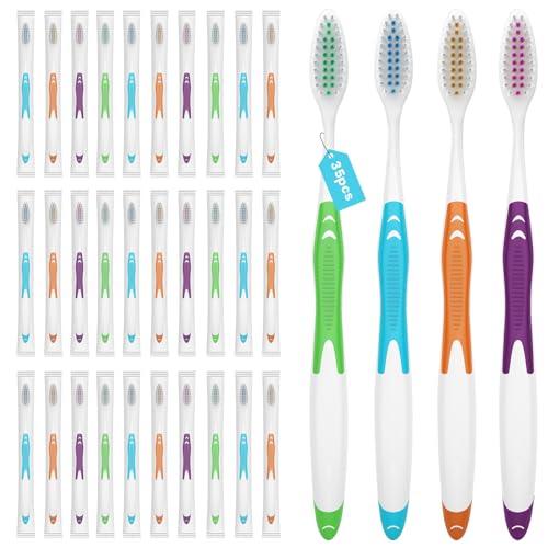 Frekare Bulk Toothbrushes 35 Pack, Individually Wrapped Toothbrushes Pack for Adults & Kids, Disposable Toothbrush Medium Soft for Travel, Donations, Hotels
