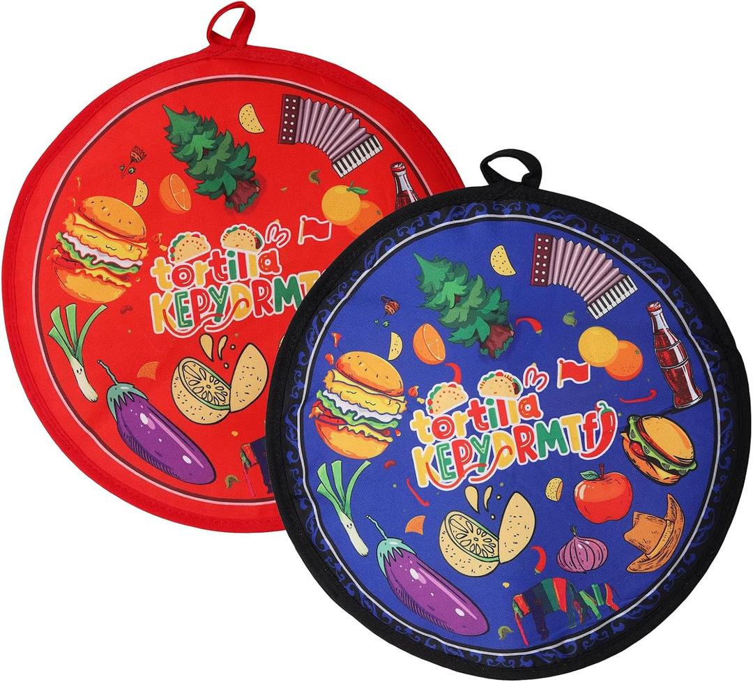 2 PACK Tortilla Warmers, Premium Insulated Fabric Pouch, Tortilla Holder, Keeps Tacos, Naan, Pizza Warm (Orange+Bule)
