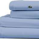 Lacoste 100% Cotton Percale 4-Piece Sheet Set – Cool, Crisp, Matte, and Durable, Oeko-Tex Certified – Solid, Allure Blue, Queen