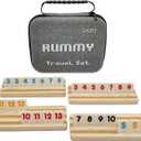 Mini Travel Rummy Cube Set with 4 Wooden Racks, 106 Rummy Cube Game Tiles with Portable Case for Family Classic Board Games - Travel Edition