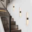KUZZULL Modern Light Fixture Set of Two 27.8x4.3x3.4in Black and Brass Gold Sconces 1200Lm LED Wall Lights for Bathroom, Living Room, Corridor