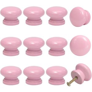 BokWin 20 Pack Pink Wood Drawer Knobs Mushroom Shape Cabinet Knobs Wooden Dresser Knobs Furniture Cabinet Pulls Handles