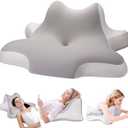 ByNaRIX Reading Pillow for Lying, Leaning and Prone, Contour Memory Foam Pillow, Ergonomic Cervical Pillow for Neck and Shoulder Pain Relief, Bed Wedge Pillow Grey