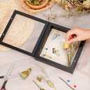 8x8 Shadow Box Frame with Linen Back - Sturdy Rustic Memory Display Case of Flower, Pictures, Medals and More, Black