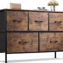 WLIVE Dresser for Bedroom with 5 Drawers, Long Fabric Dresser, Storage Drawer Unit with Fabric Bins for Closet, Hallway, Rustic Brown Wood Grain Print, Size L