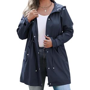 IN'VOLAND Plus Size Rain Jackets For Women Waterproof Rain Coats with Hood Lightweight Windbreaker Outdoor Trench Coat, Size 24 Plus