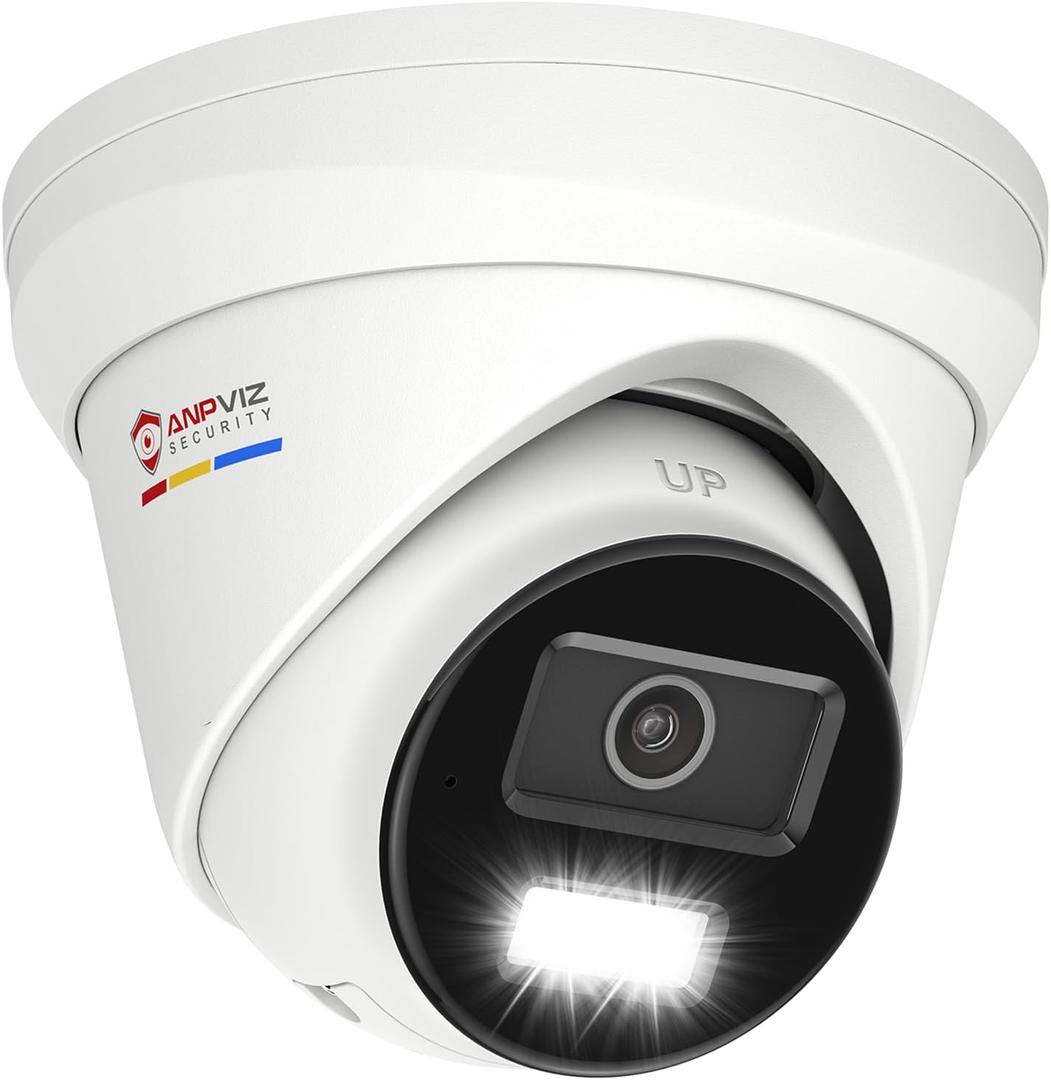 Anpviz 4K PoE IP Camera Outdoor, 8MP Smart Dual Light Turret Camera, Human/Vehicle Detection, 2.8mm Lens Wide Angle, Full Metal Housing, Built-in Mic, 120dB WDR, IP67, No Adapter, IPC-D3083WD-S (White)