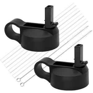 Ouharty Replacement Straw Lid for Hydroflask Wide Mouth Water Bottle, Top Lids with Straw for Hydro Flask Accessories, Replacement Straw Cap for Hydroflask 32 40 64 oz Wide Mouth Bottle (Black & Black)