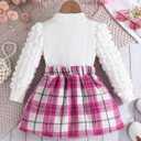 Toddler Girls Clothes Sets: Puff Sleeve Tops Plaid Mini Skirts Skirt Set 2 Piece Fall Winter Outfits 2-8 Years (Purple)