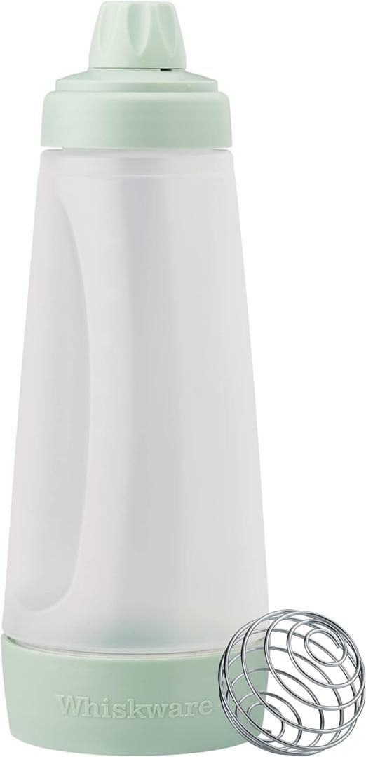 Whiskware Pancake Bottle, Batter Dispenser and Mixer with Blender Ball Wire Whisk, Durable, No-Mess, BPA Free, Dishwasher Safe, Mint