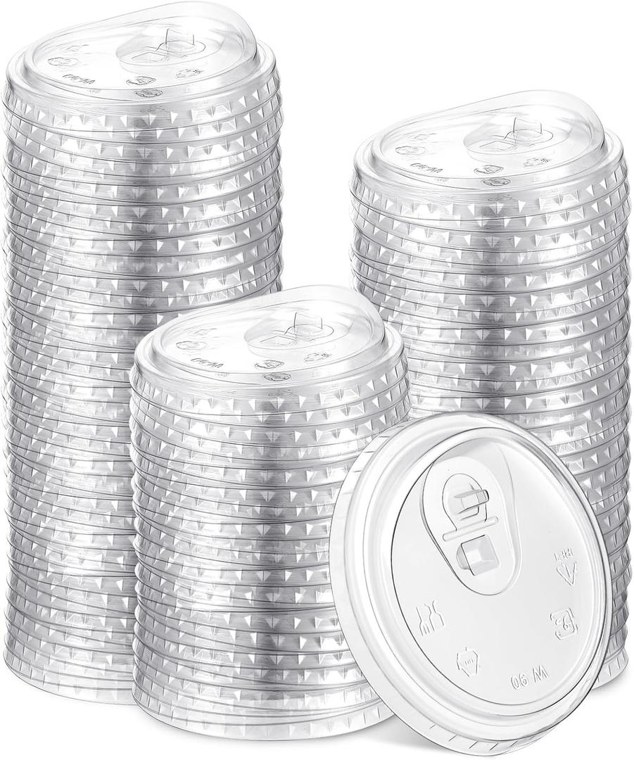 100 Count 98mm/3.86inch Strawless Sipper Lids, Clear Pet Lids for Plastic Cup Disposable Cover for Cold Brew, Coffee, Beer, Cocktail, Wine or Beverage Cups(Flip Cap)
