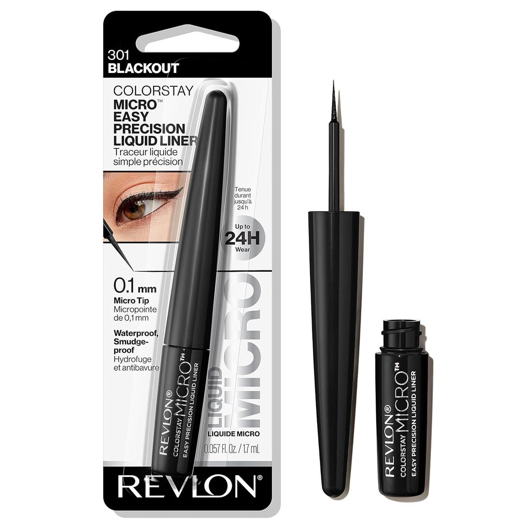 REVLON ColorStay Micro Easy Precision Liquid Eyeliner, Waterproof, Smudgeproof, Longwearing with Felt Tip Applicator, 301 Blackout, 0.057 fl oz