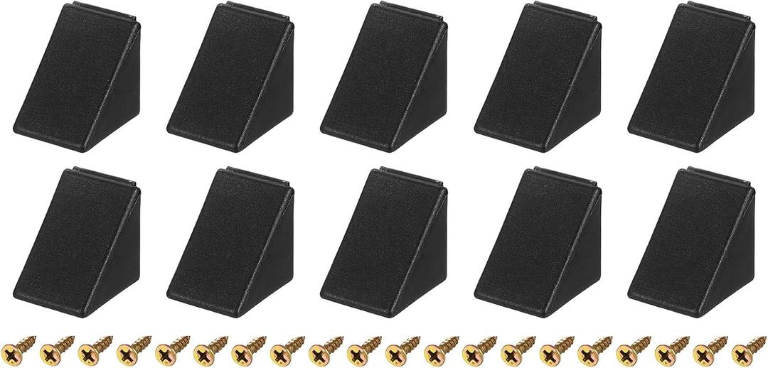 uxcell 10Pcs 90 Degree Plastic Corner Braces with Cover Cap, 17.2x21x21mm Nylon Shelf Right Angle Brackets with Screws for Cabinets, Cupboards (Black)