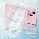 Compatible for iPhone 15 Case, Pretty Butterfly Print Three-Dimensional Wave Clear Case for Girls Women, Soft Full Package Anti-Fall Cover for iPhone 15, Water Blue Butterfly
