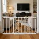 57.5-62" Extra Wide Baby Gate for Doorways,30" Tall Double Lock Mechanism Metal Dog Gate Pressure MountAutomatic Closing Child Safety Gate,White