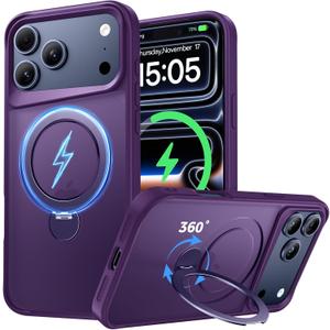 Compatible with iPhone 17 Pro Max Case, with 360 Magnetic Stand [Compatible with MagSafe] [Military Drop Protection] Shockproof Translucent Matte Case for 17 Pro Max 6.9", Purple