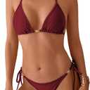 SHENHE Women's String Bikini Set 2 Piece Triangle Halter Side Tie Swimsuits Bathing Suits (Medium, Burgundy)