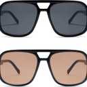 Retro Trendy Square Aviator Sunglasses Womens Mens 70s Classic Vintage Oversized Sun Glasses AR82173 (Black+black/Light Red)