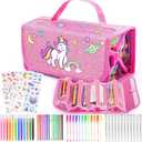 Unicorn Toys for Girls Age 4 5 6 7 8, Unicorn Washable Markers Set with Glitter Pencil Case, Girl Toys Coloring Drawing Kits Art Supplies for Kids 4-6 Birthday Christmas Gifts for 4-8 Year Old Girls