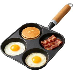 Cast Iron Egg Pan, 4 Cup Omelette Egg Pan for Pancake, Breakfast Sandwich, Hamburger, Gas & Induction Stovetop Compatible, Virgin Iron, 6.6 inch