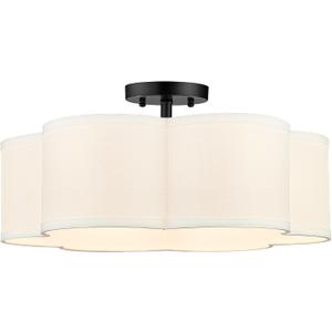 Black Semi Flush Mount Ceiling Lights, 6-Light 18Inch Ceiling Light Fixtures with Fabric Drum Shade in Flower Shape for Nursery Bedroom Kitchen, AD-22007-6SF-BK