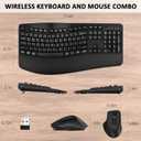 Wireless Keyboard and Mouse Combo, EDJO 2.4G Full Size Wave Keys Ergonomic Keyboard with Wrist Rest and 3-Level DPI Adjustable Wireless Ergonomic Mouse for Windows, Mac OS Desktop/Laptop/PC(Black)