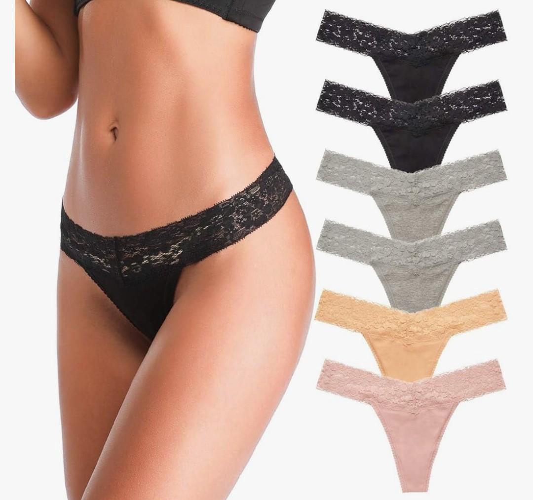 ANNYISON Women's Thongs, T Back Low Waist See Through Panties Cotton Seamless Lace Thongs for Women, (Multicoloured a - 6 Pack, Large)