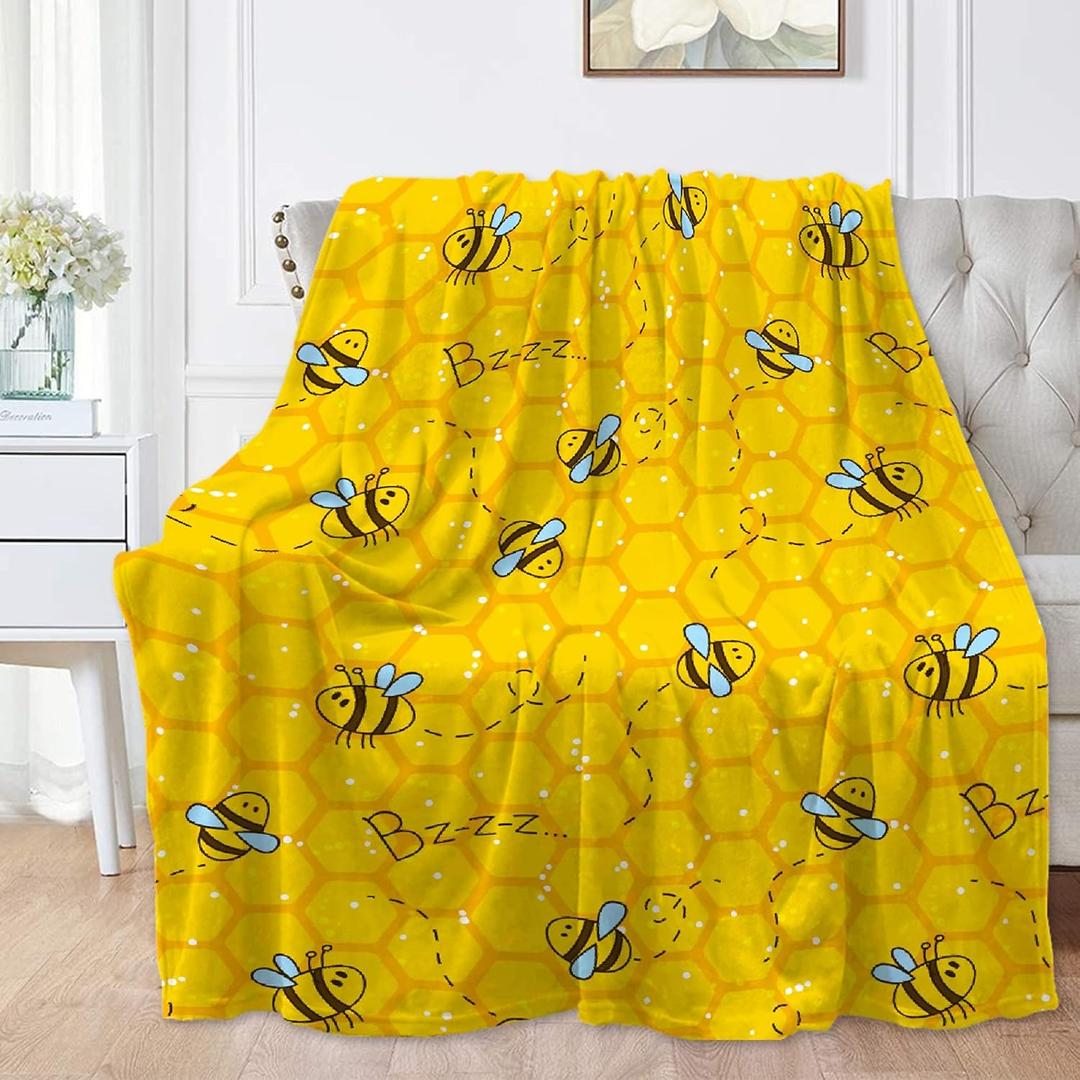 Honeycomb Cute Bee Yellow Blankets for Couch Sofa Bed Fleece Throw Blanket Super Soft Lightweight Warm Gift for Kids Women Indoor Home Decor 40"x30" for Pets