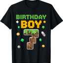 Birthday Boy Shirt 7th Birthday 7 Year Old Birthday Boy T-Shirt (Small, Black)