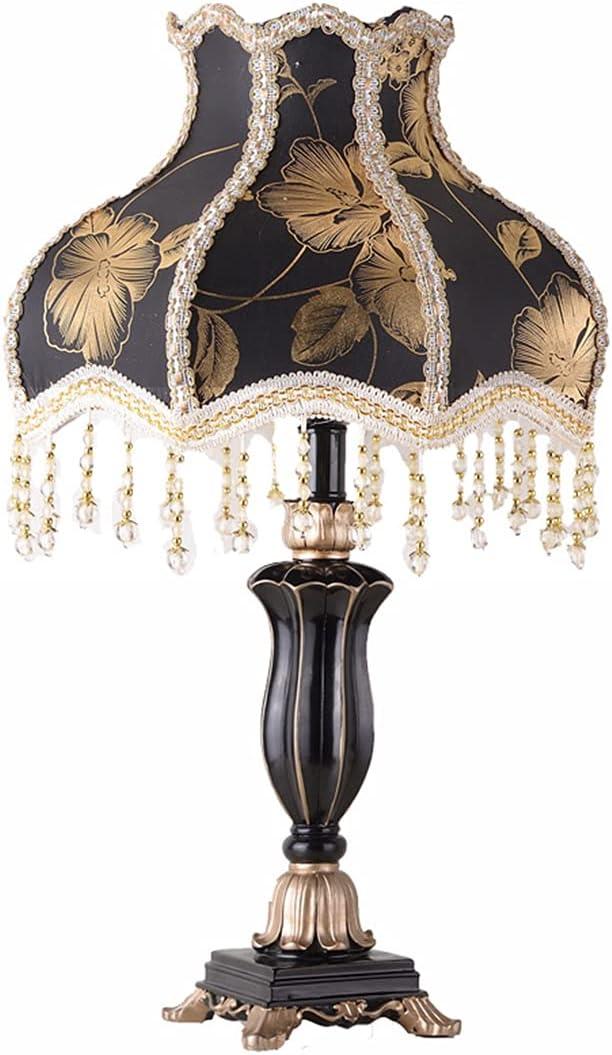 European Style Table Lamps Handmade Fabric Lampshade Victorian 22 Inch Desk Lamp Antique Painted Resin Base Bedside Light for Bedroom Living Room Office,Black1