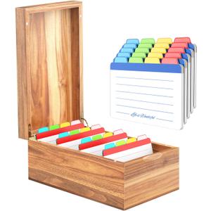 Neando 4x6 Index Card Holder, Acacia Index Card Box, Index Card Organizer Case, Wood Recipe Box with Dividers, 4 Compartments for 600 Cards, File Note Flash Card Holders