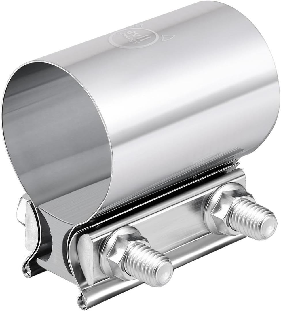 EVIL ENERGY 2.25 Inch Exhaust Clamp, 2 1/4" Butt Joint Band Clamp Sleeve Coupler Stainless Steel for Pipes, Mufflers, Catalytic Converters 2Pcs