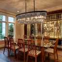 TOCHIC Chandelier for Dining Room 40 inch, Modern Crystal Chandelier for Living Room, Black Kitchen Chandelier Island Lighting, Oval Contemporary Ceiling Light Fixture for Bedroom, Smoke Grey