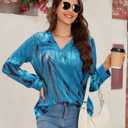 Womens 3 4 Sleeve Blouse Long Sleeve Business Casual Tunic Tops V Neck Work Tops Textured Dressy Casual Shirts (Blue, S)