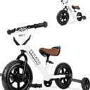 KRIDDO 2-in-1 Kids Tricycle and Toddler Balance Bike 2 Year Old, Detachable Pedals and Stowable Training Wheels, DIY Plate, Riding Trikes Toy for Ages 18 Months to 3 Years (White)