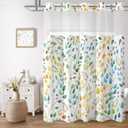 No Hook Shower Curtain with Snap in Liner Set, Boho Colorful Leaves Design, Waterproof Washable Fabric Floral Shower Curtains for Bathroom Decor with See Through Mesh Top Window 54x80 Inch