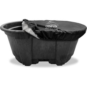 COSFUN 100 Gallon Oval Stock Tank Cover,Waterproof Dust Proof Anti-UV Ice Bath Cover,Keep Water Trough Clean(Elastic Bottom,Black)
