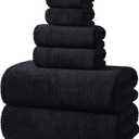 REDKISS 6-Piece Bath Towel Set - 2 Washcloths, 2 Hand Towels, 2 Bath Towels | Ultra-Fiber Coral Fleece, Super Absorbent, No Lint & No Fading | Perfect for Bathroom, Spa, Gym | Family & Adults-Black