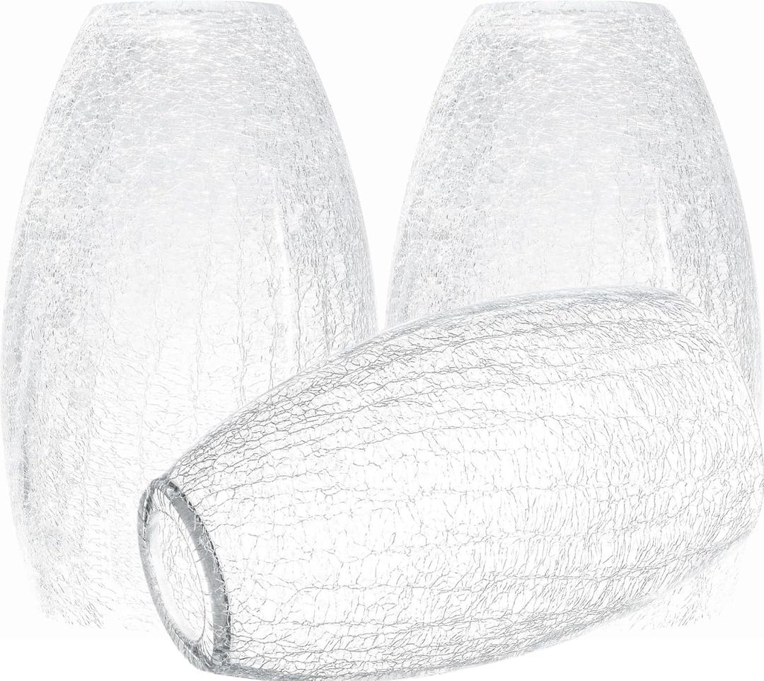 GO&SO 3 Pack Crackle Glass Pendant Light Shade Replacement, 4"W x 7.8"H, 1.57" Fitter, Oval Art Glass Light Fixture for Kitchen Island Pendant Lights, High Transmittance for Wall Sconces/Chandelier