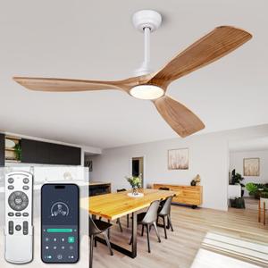 Ceiling Fans with Lights, 52 Inch Ceiling Fan with Remote/APP Control,3CCT Dimmable Light,Noiseless Reversible DC Motor,3 Solid Wood Blades,Indoor/Outdoor Ceiling Fans for Bedroom,Farmhouse,Patio